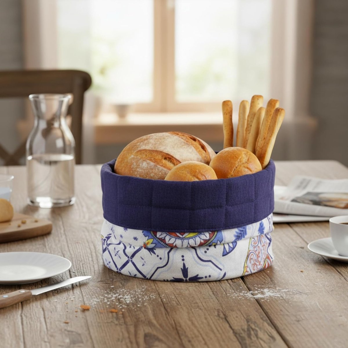 Broodmand Katoen - Tafelmand Decoratief - Brood Serveren - Wasbaar Design - 19x19cm