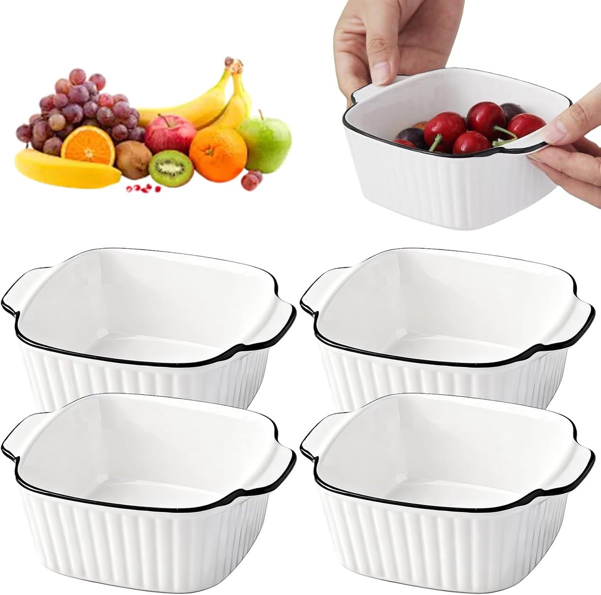 Ovenschalen Set - Bakvormen Keuken - Kleine Porties - Stapelbaar Geribbeld Ontwerp - 14x11x5cm - Wit