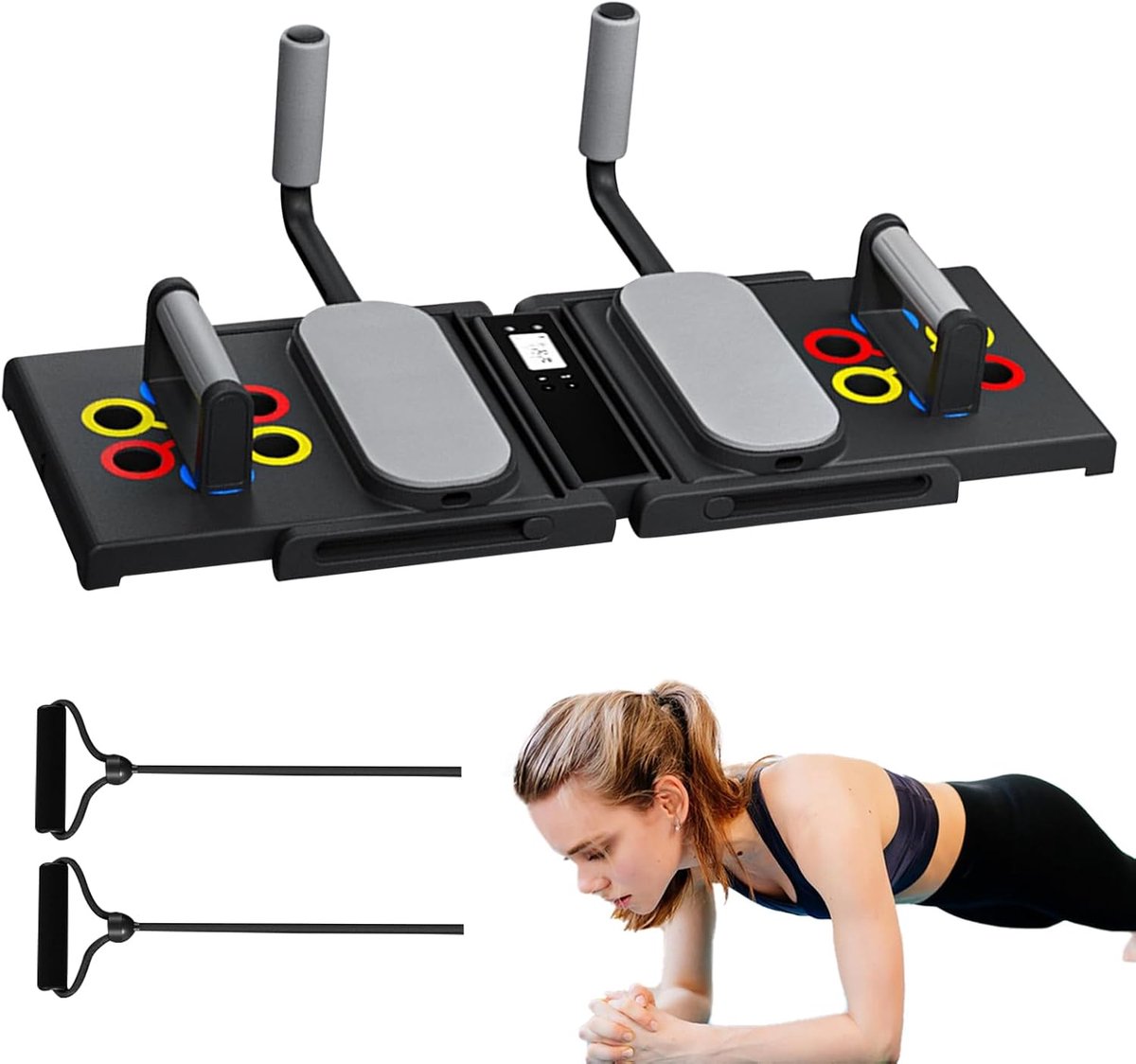 Fitness Push-up Board - Workout Handvatten - Spier Training - Met Trainings Tracker - 63 x 23 cm - Zwart