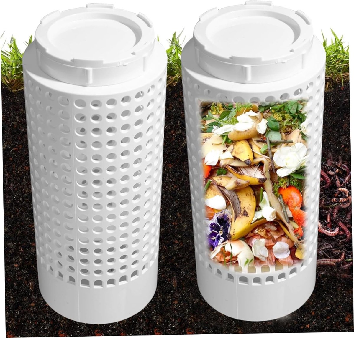 Wormboerderij Set - Compostbakken - Afval Verwerken - Ondergronds Composteren - 26 x 11 x 11 cm - Wit