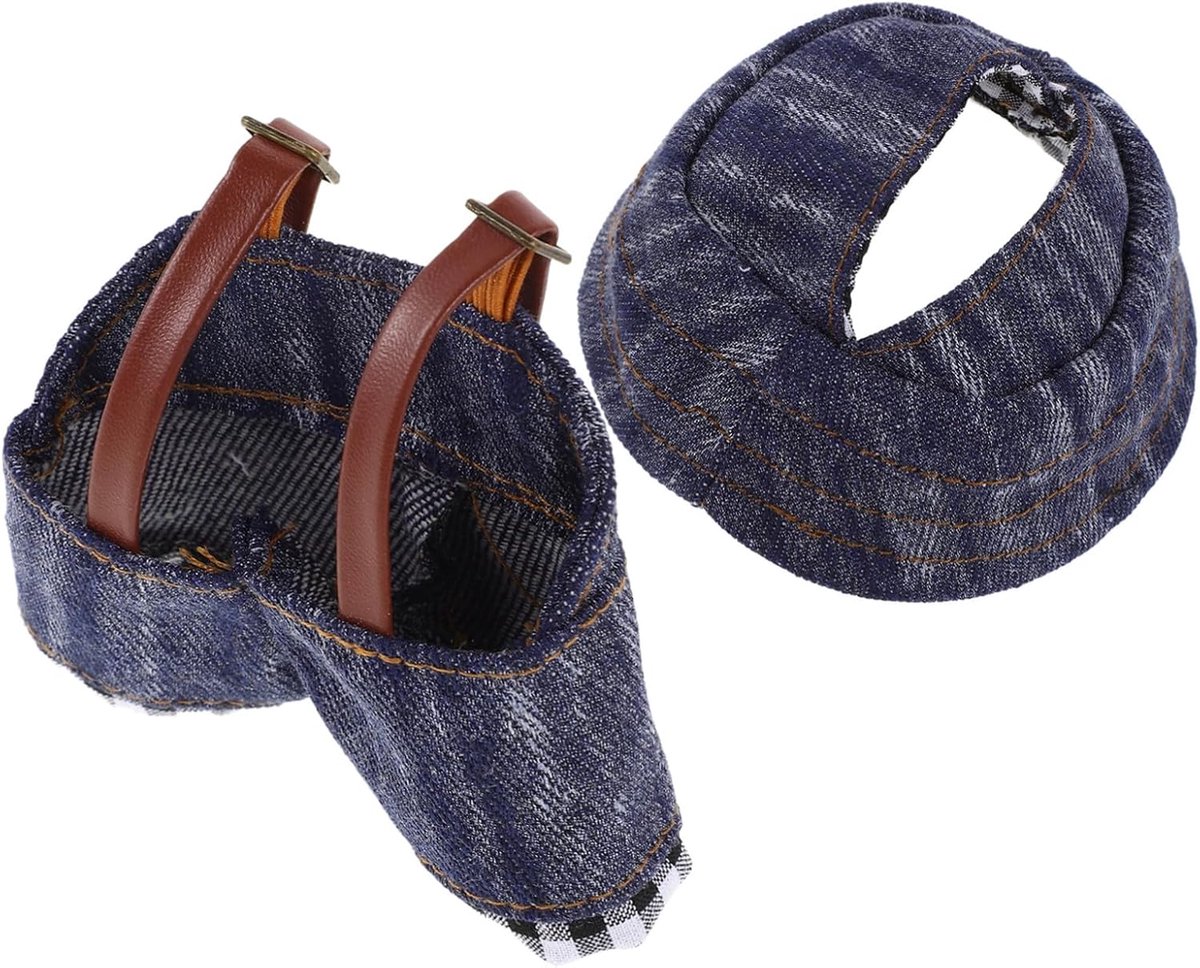 Poppenkleding Set - Accessoires voor poppen - DIY poppen aankleden - Denim met hoed - 8.5 x 8.5 cm - Multi