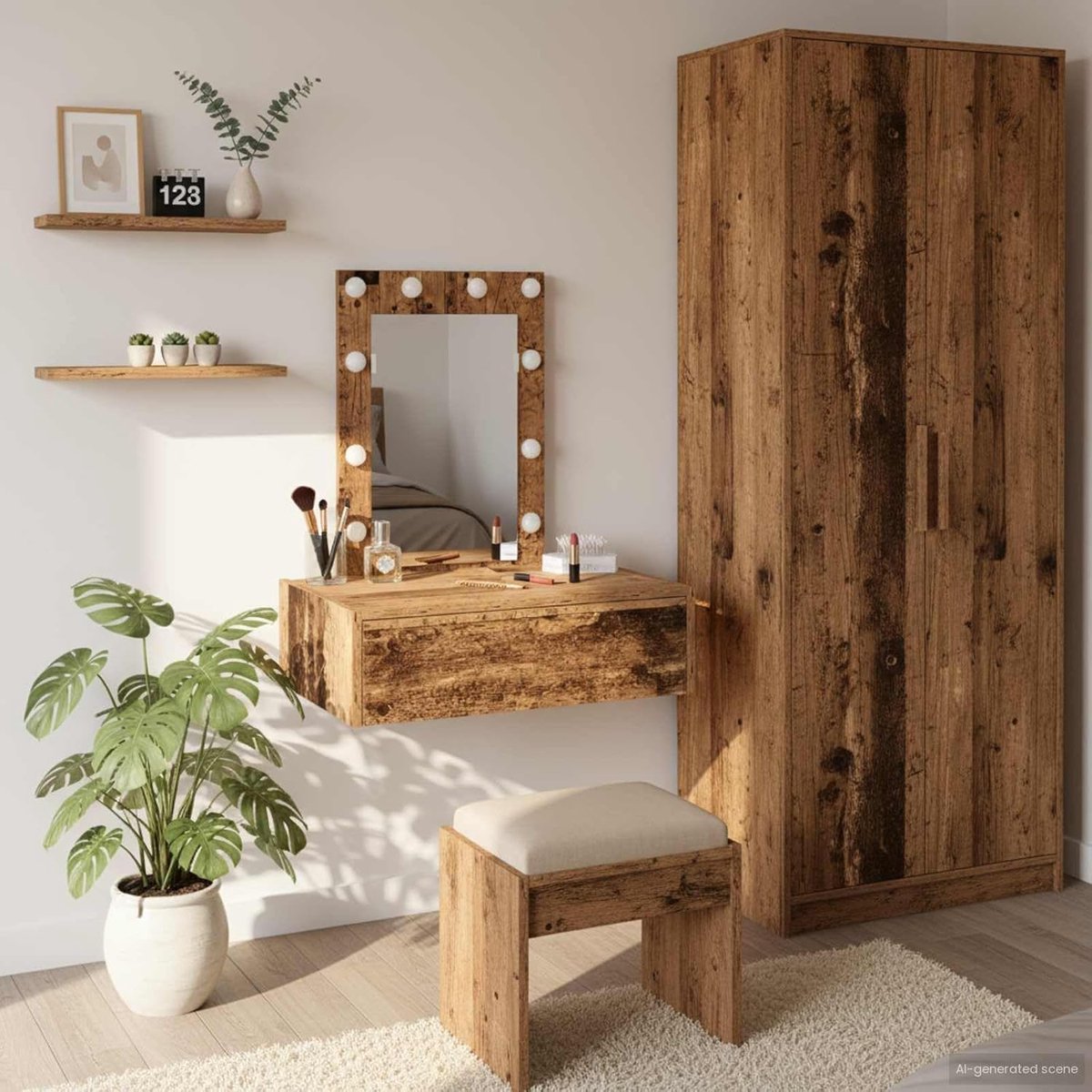 Kaptafel met Spiegel - Make-up Tafel Bureau - Slaapkamer Meubel - Mat Frame Vingervrij
