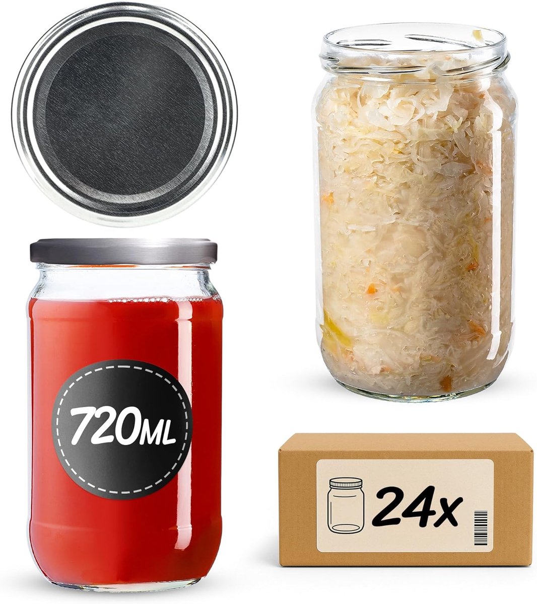 Potten Set - Bewaar Glazen - Zelf Inmaken - Vaatwasserbestendig - 15x87cm - Zilver