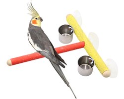 Vogelstandaard Platform - Vogel Badhuisje - Douchen en Spelen - Zuignap Bevestiging - 25x25cm - Willekeurig