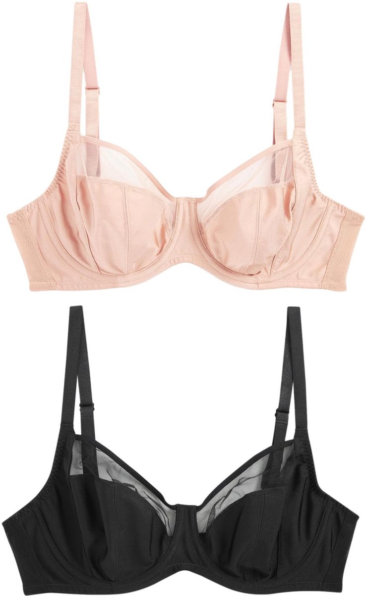 Next Dames - Set van 2 DD+ beha's zonder vulling met volledige cups - Zwart Black/Nude