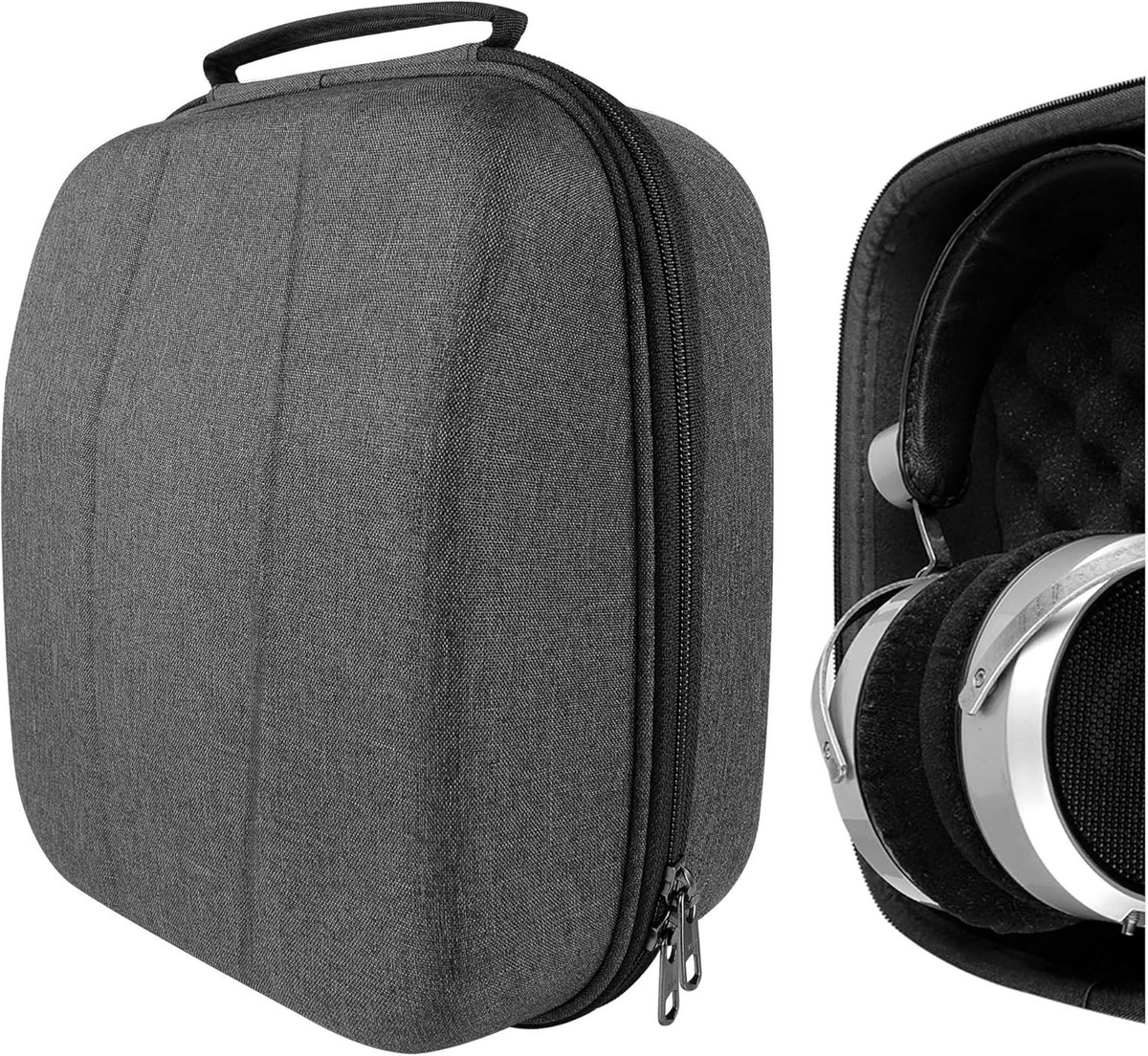 Hoofdtelefoon Hoes - Beschermhoes Oortjes - Veilig Transport - Extra Grote Hardcase - 24x21.5x14 cm - Grijs