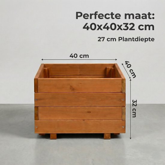 IvoQ Vierkante Plantenbak Hout - Voor Buiten & Binnen - Luxe Houten Bloembak - FSC Gecertificeerd - 40x40x32 cm