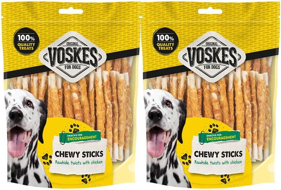 Voskes Hondensnack Rawhide Sticks Kip - 2 x 400 gr - Voordeelverpakking