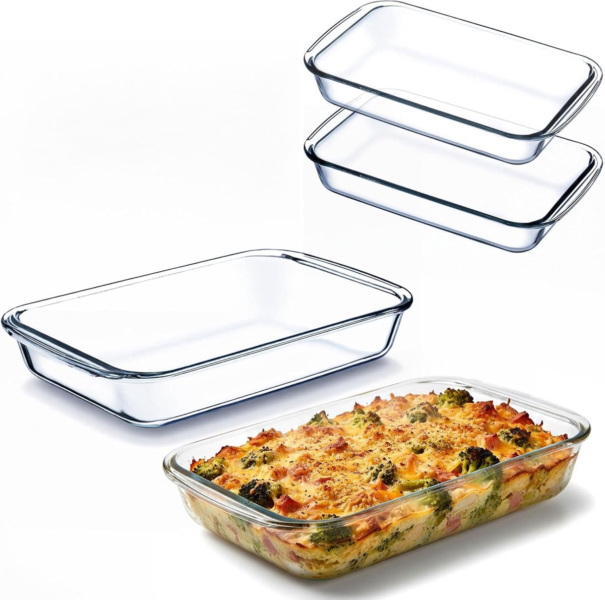 Glazen Ovenschaal - Bakvorm Set - Koken en Serveren - Hittebestendig Glas - 15 Liter - Set van 2