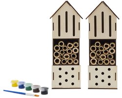 Concept Factory Insectenhotel - 2x - DIY - hout - 23,5 cm - inclusief verf - educatief bouwpakket