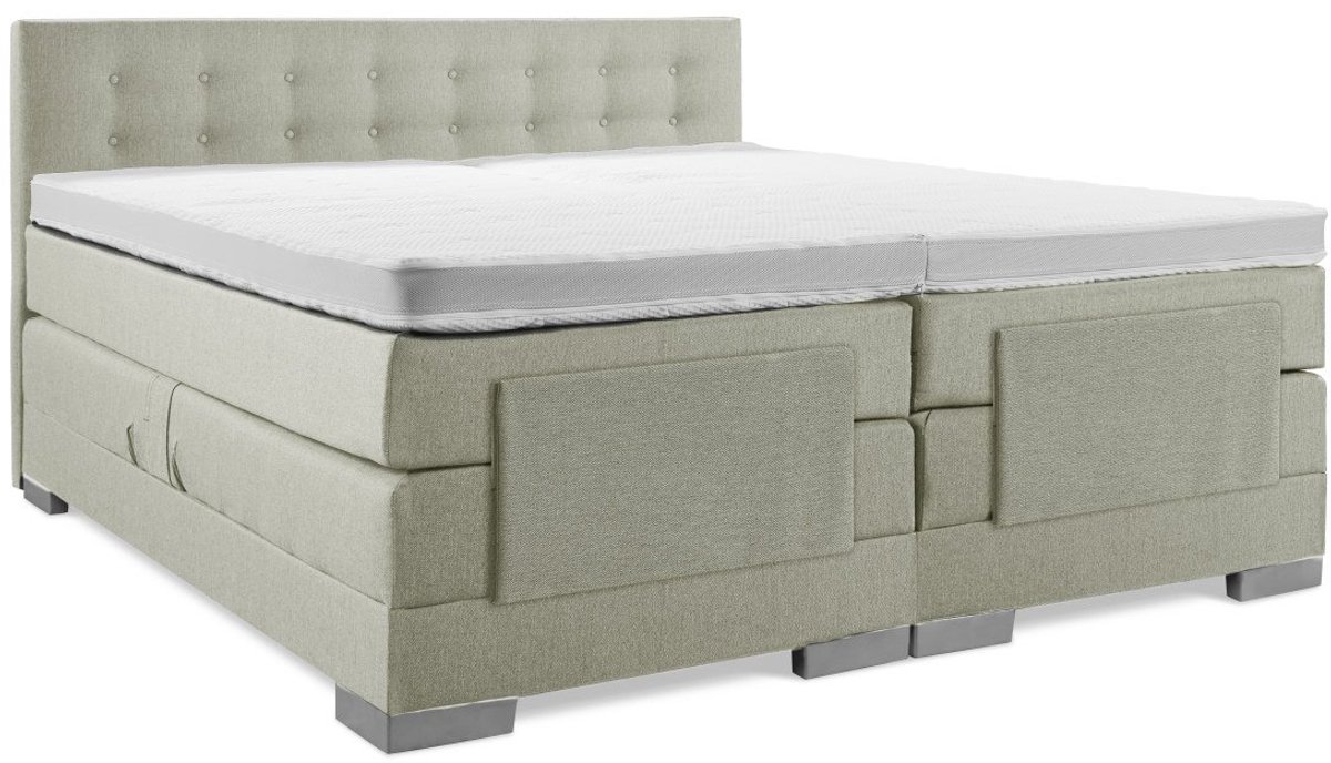 Elektrische Boxspring - 200x210 - Incl. Geknoopt hoofdbord - Groen met plint