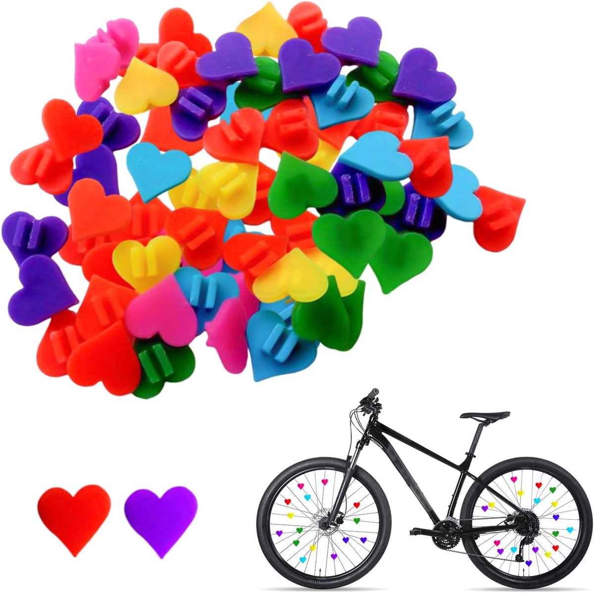 Fiets Spaak Kralen - Hartjes Decoratie - Kinderfiets Versieren - 70 Stuks Set - One Size - Gemengde Kleuren