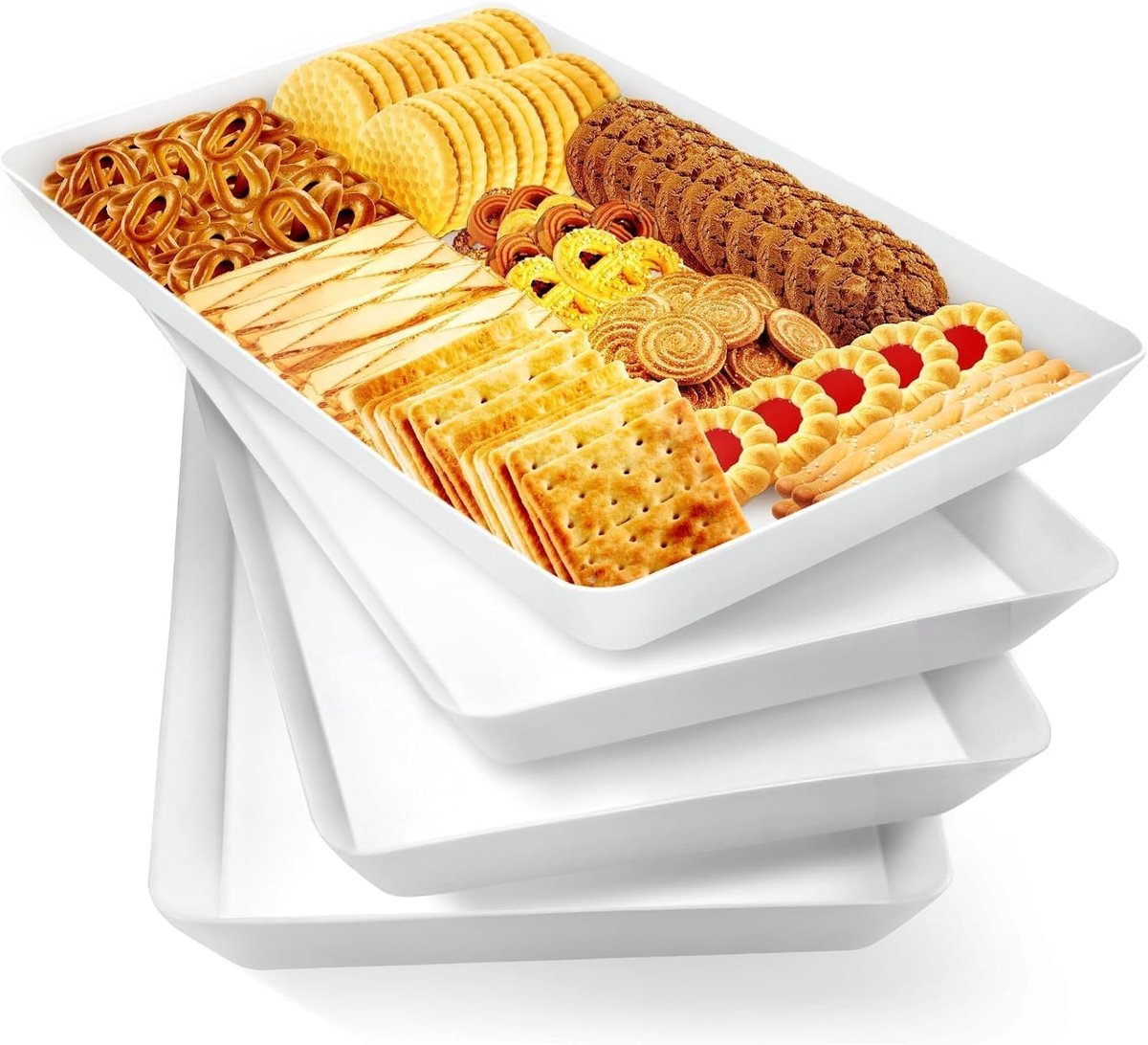 Dienblad Set - Serveerschalen - Eten Serveren - Stapelbaar Ontwerp - 35x23x3 cm - Wit