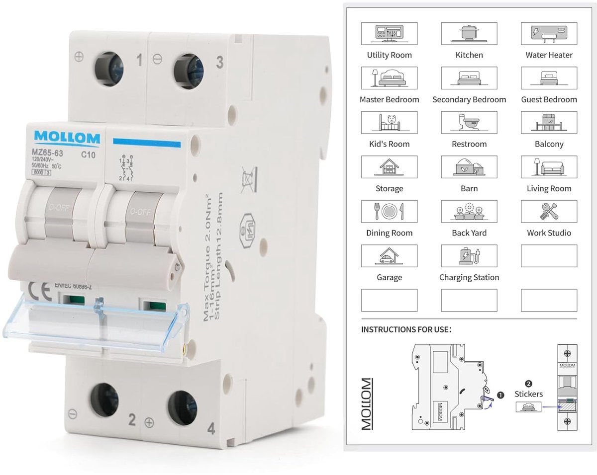 Miniatuur Stroomonderbreker - Automatische Zekering - Zonne-energie Systemen - Thermomagnetische Afschakeling - 8.5 x 3.7 x 7.6 cm