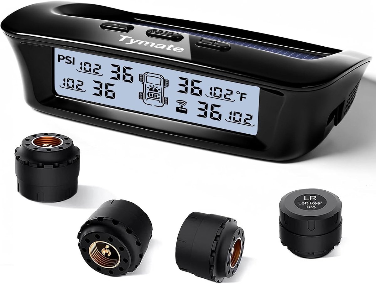 Bandenspanningsbewakingssysteem - RV Banden Monitor - Veilig Rijden - Zonne-energie Opladen - 0-87 PSI - Monochroom Display