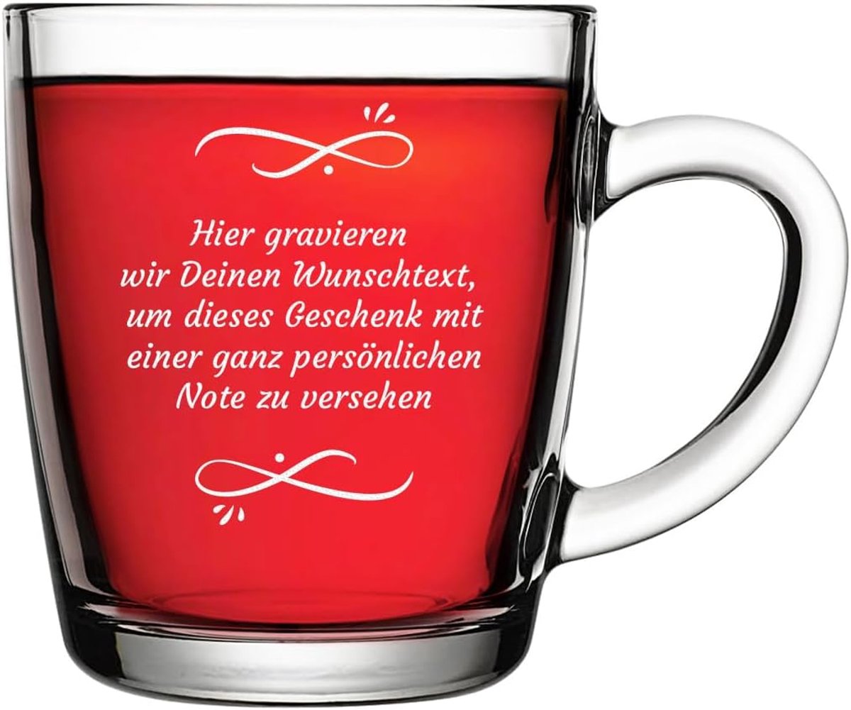 Theemok Glas - Koffieglas Mok - Warme Dranken - Gepersonaliseerde Gravure - 340 ml - Transparant