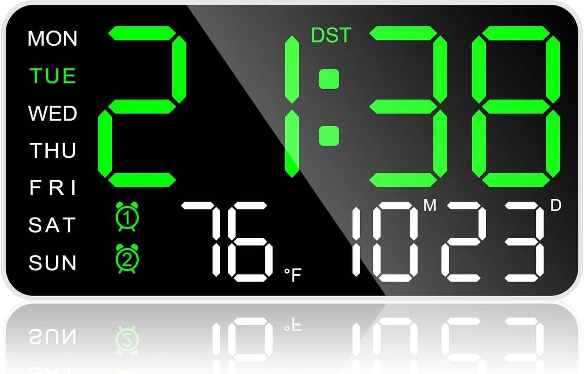 Digitale Wandklok - LED Klok - Thuis Kantoor - Instelbare Helderheid - 8.5 Inch Display - Groen