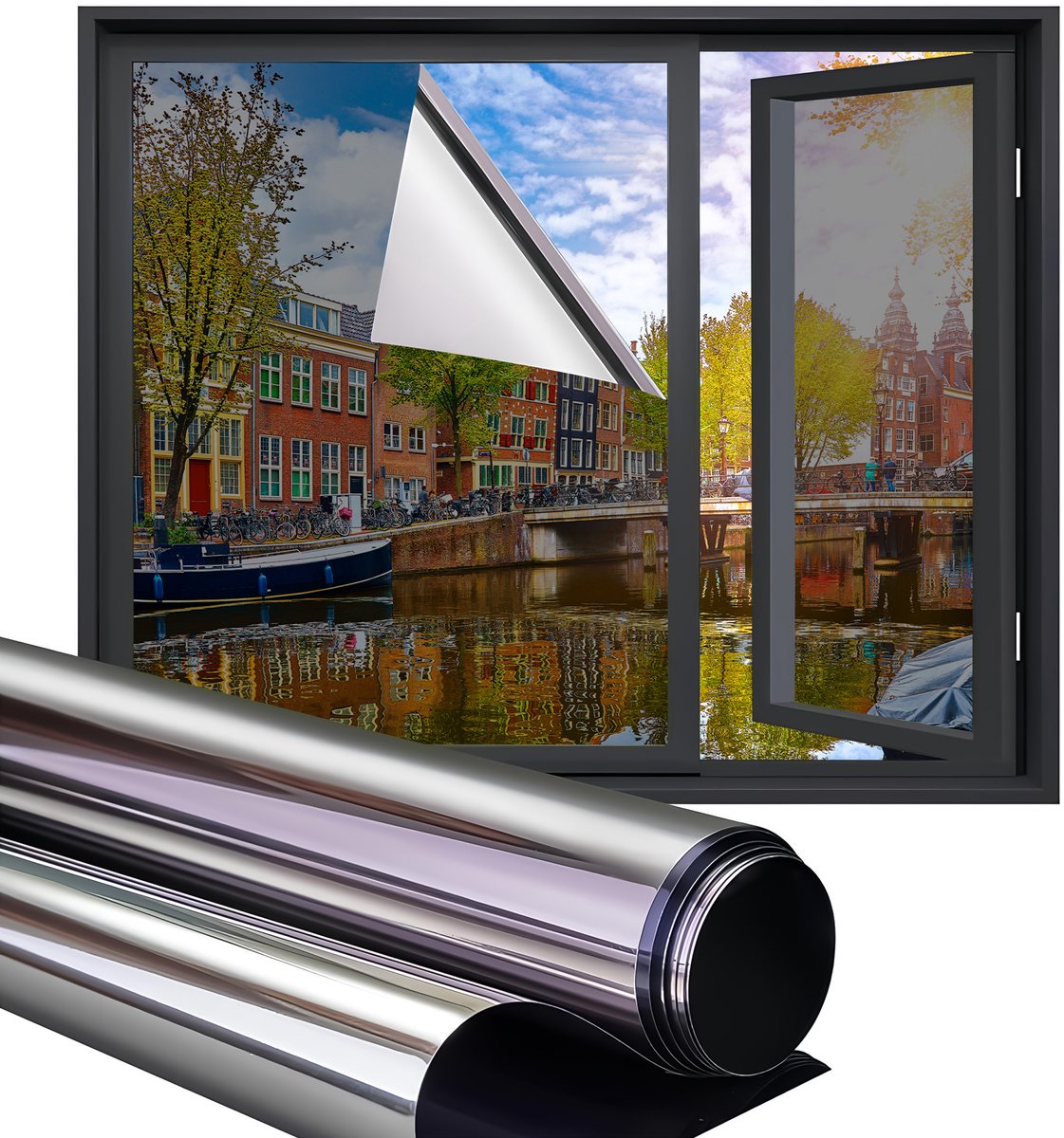 Homewell® Zonwerende Raamfolie - 120x300cm – Isolerend & Hittebestendig - Tegen Inkijk - HR++(+) Geschikt – 15% Spiegeleffect Zilver