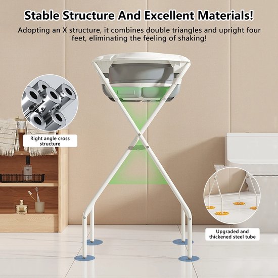 AURORAS- Luxe 3-in-1 Babybadje met Standaard - Opvouwbaar - Met Thermometer & Badkussen - Geschikt van Baby tot Peuter van Merkloos — afbeelding 3