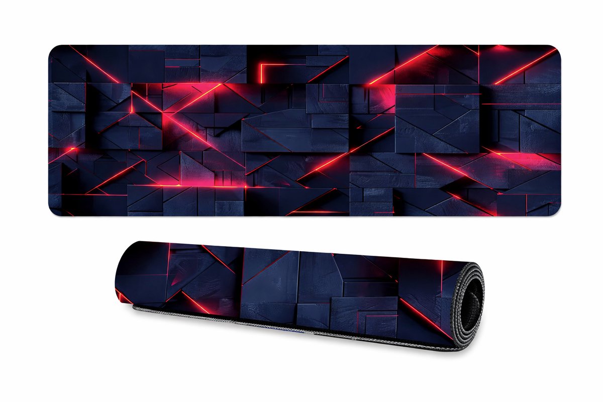Bureau Onderlegger XXL 800x300 mm – Premium Muismat Groot – Antislip & Waterbestendig – Stijlvol Design Zwart met Rode Lichtlijnen