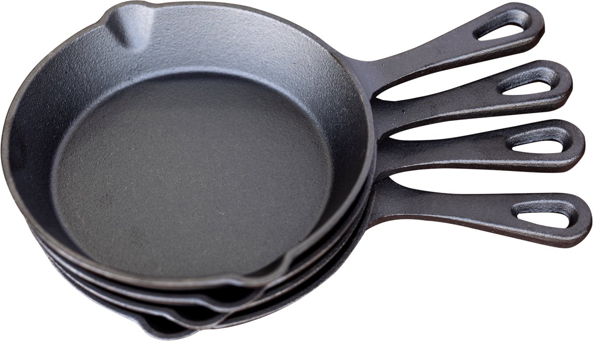 Gietijzeren pan - Skillet - set 4 stuks - 16cm - preseasoned