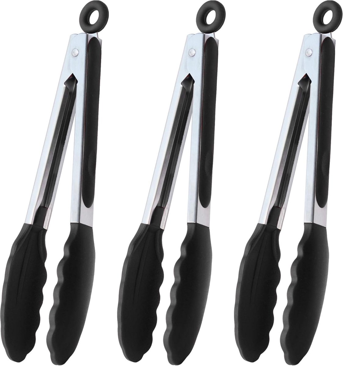 Serveertang Set - Kooktang Keukentang - Buffet Serveren - Siliconen Tips - 225 cm - Zwart
