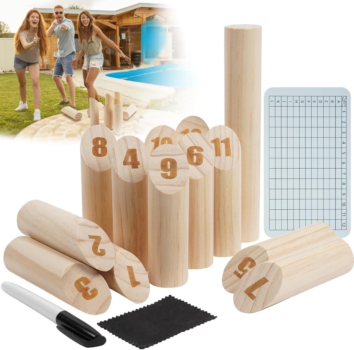 Werpspel Hout - Viking Spel - Buiten Spelen - Natuurlijk Pinehout - 21.6 x 13.8 x 7.7 cm - Viking