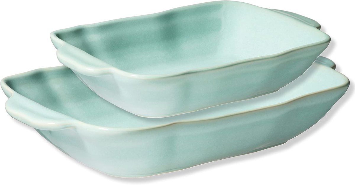 Ovenschalen Set - Keramiek Bakvormen - Oven Gebruik - Krasbestendig Glazuur - 2 Maten - Groen
