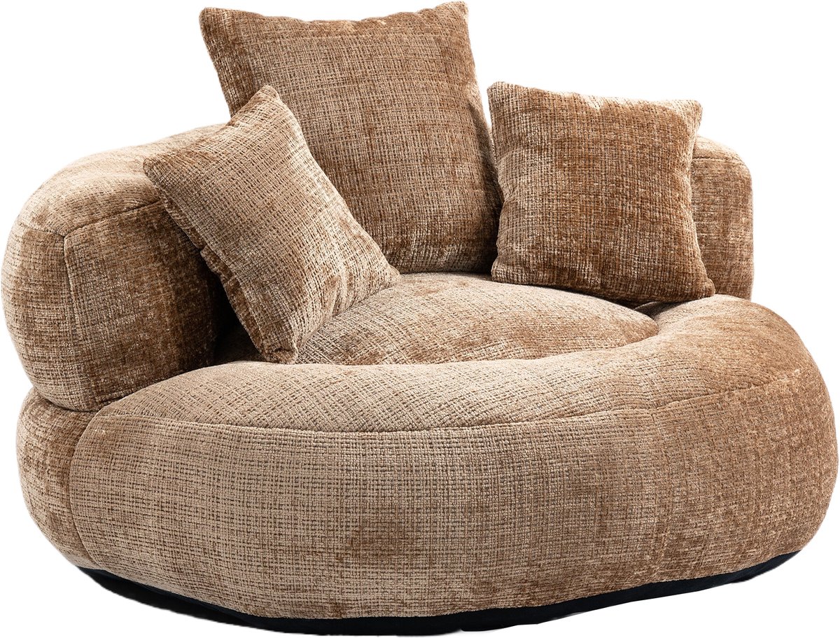 REDOM - Zitzakstoel - Hoge Rugleuning En Armleuningen - Voor Woonkamer Of Slaapkamer - Chenille - Koffie - 108 X 108 X 52 Cm