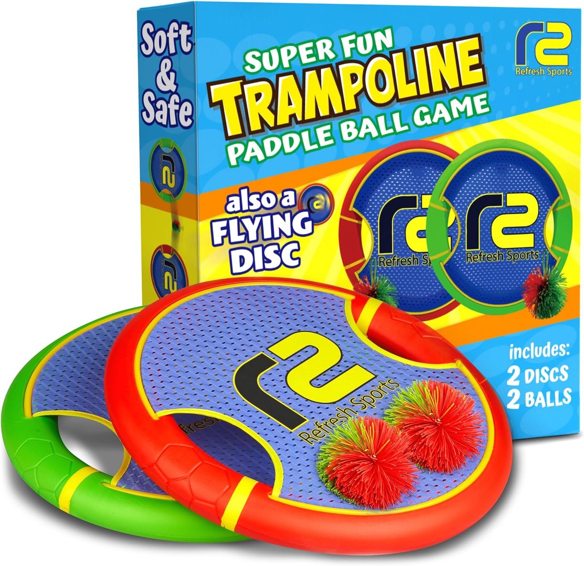 Buitenspeelset - Paddles en schijf - Actieve spelletjes - Zacht schuimmateriaal - 30cm diameter - Multicolor