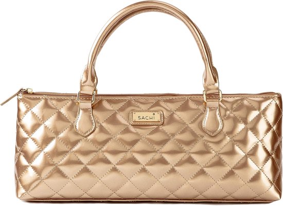 Geïsoleerde Wijntas - Koeltas Clutch - Flessen Vervoeren - Luxe Kunstleer - 14 x 4 x 6 Inch - Goud Gewatteerd — afbeelding 4
