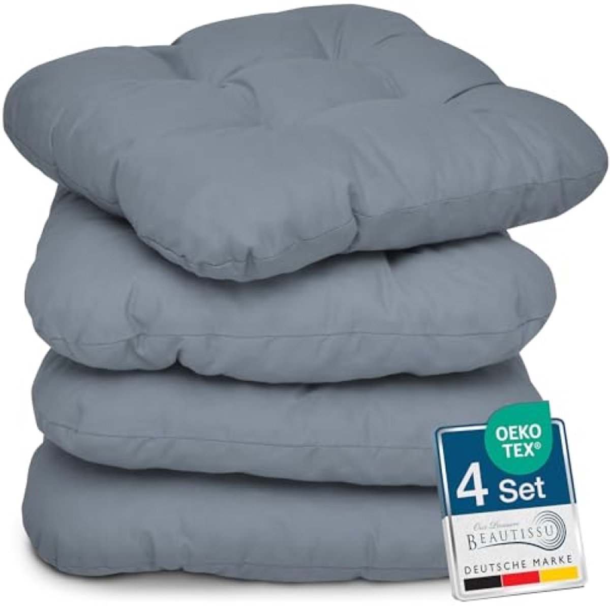 PromoHome Set van 4 Vierkante Zitkussens 40x40 cm - Zachte Stoelpads met Comfortvulling - Grijs