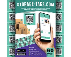 QR Code Etiketten - Slimme Stickers - Opslag Bakken - Scanbaar & Kleurcode - 60 Stuks - Blauwgroen
