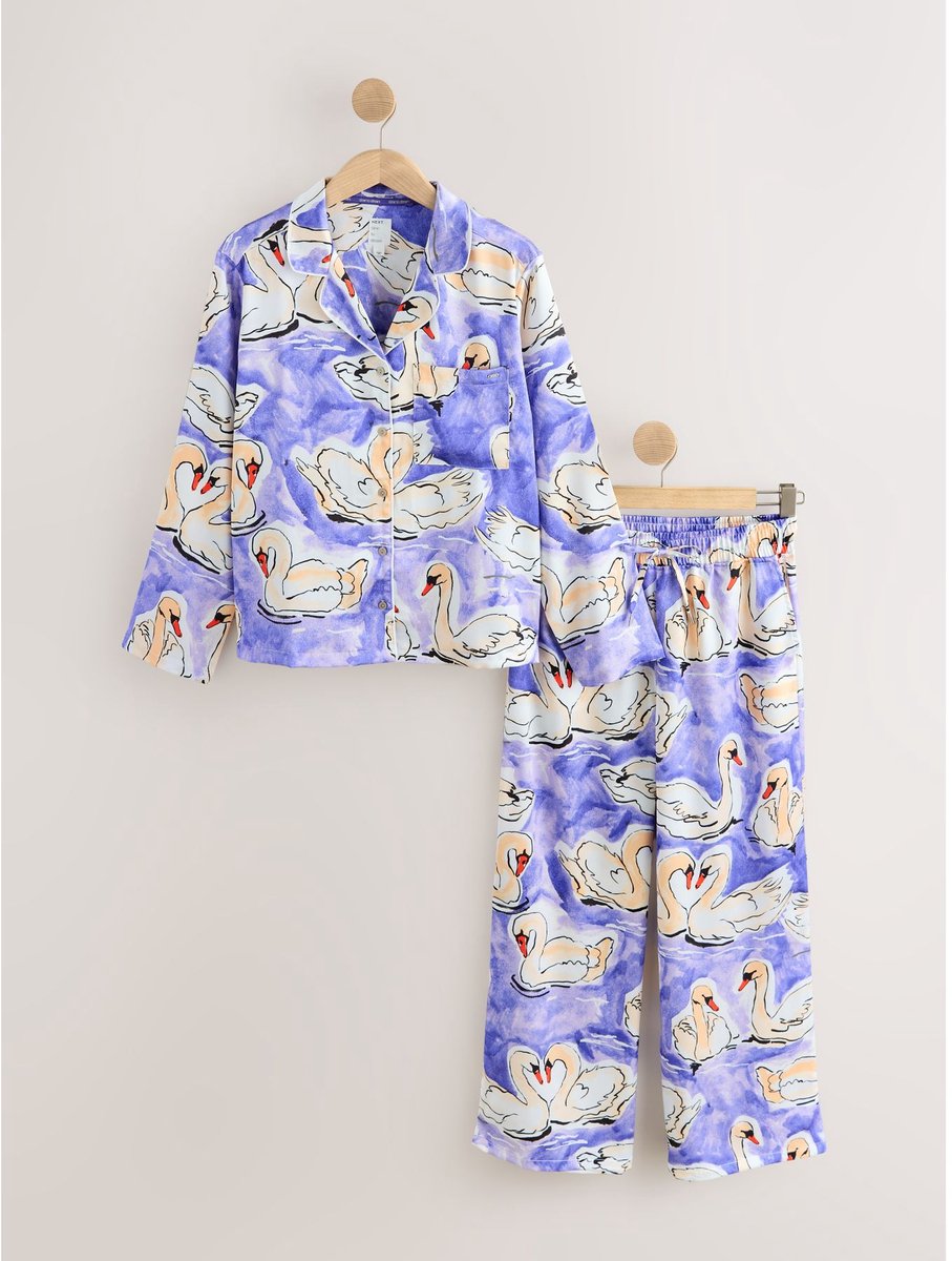 Next - Dames - Satijnen pyjama met knoopsluiting - Paars
