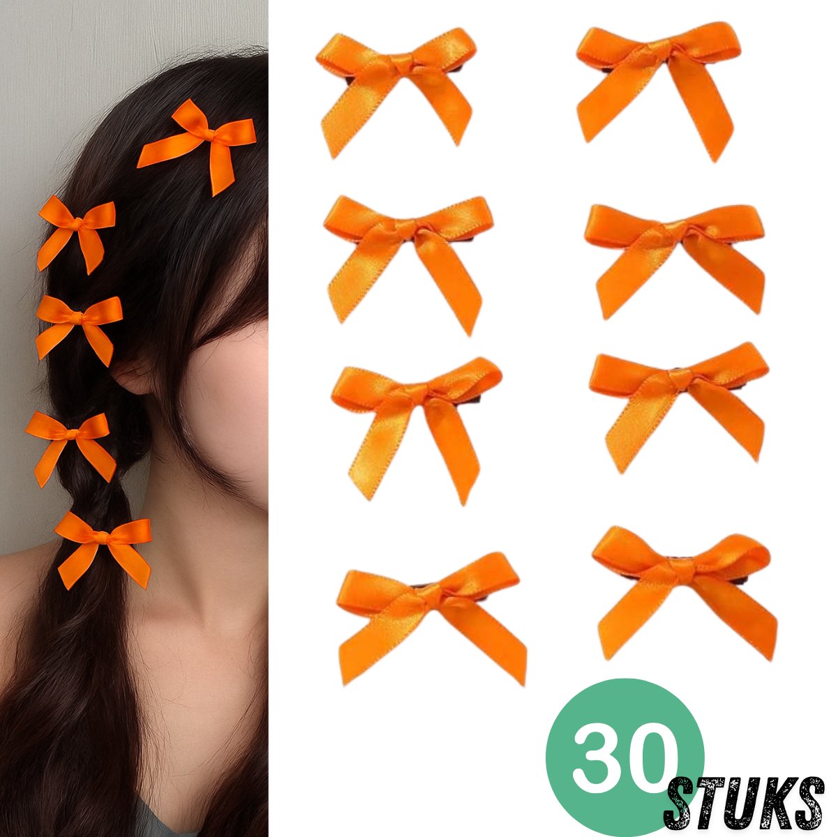Chipa - Oranje Lint Haarclips - 30 stuks - Haaraccessoires – Haarklemmen - Haar Clips - Perfect voor Koningsdag & Feestjes – Trendy & Feestelijk - Oranje Accessoires - Koningsdag Accessoires - Unisex - Koningsdag Kleding - Kingsday