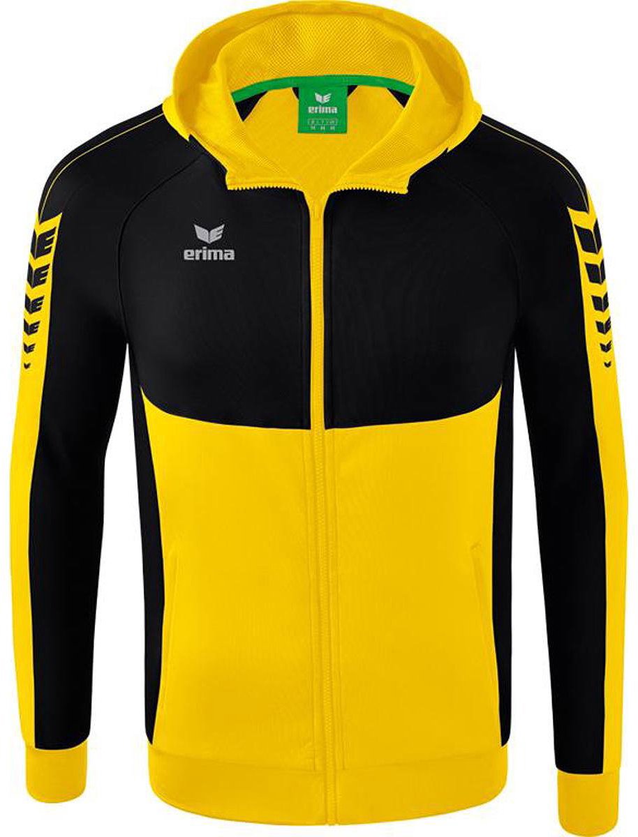 Erima Six Wings Trainingsjack Met Capuchon Kinderen - Geel / Zwart | Maat: 140