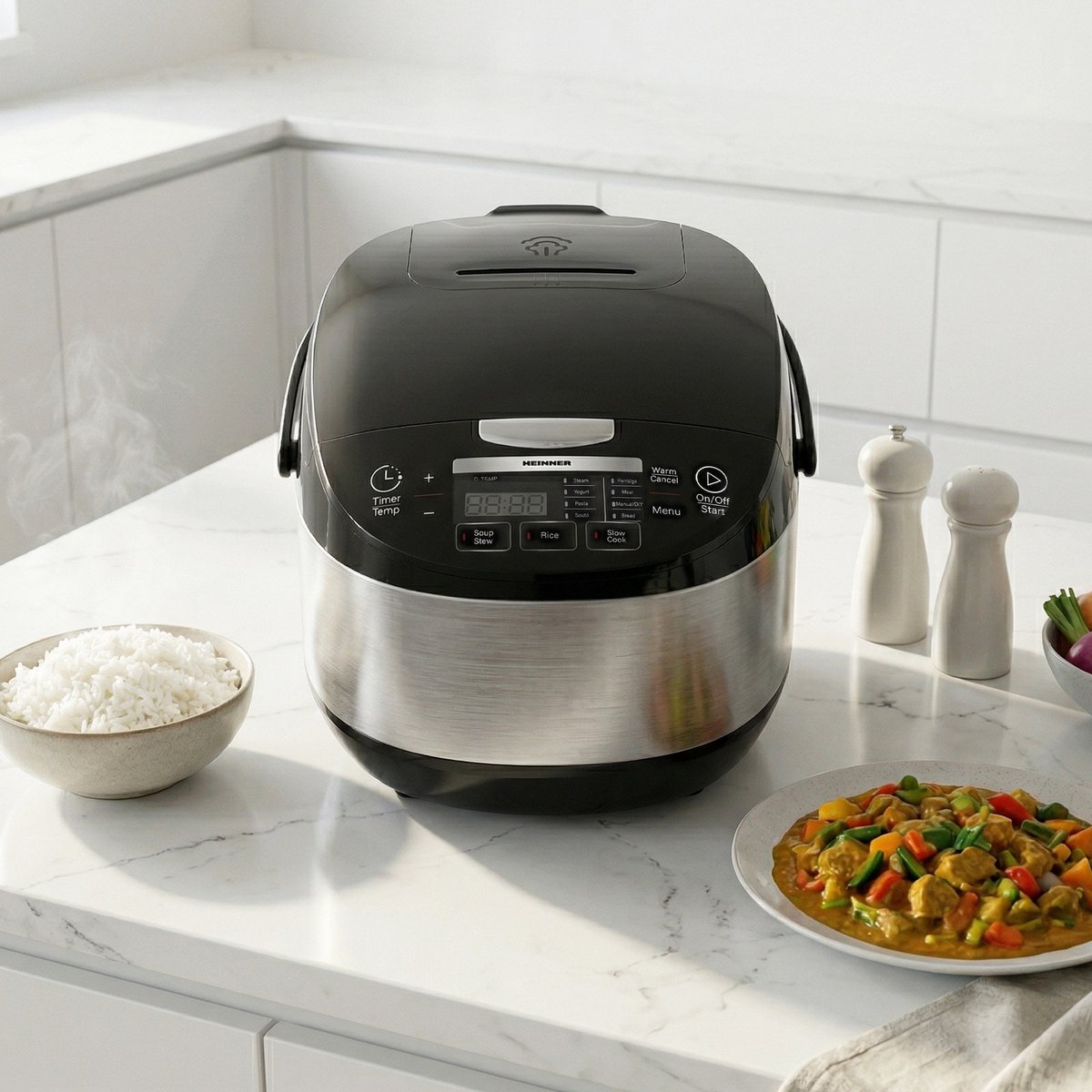 Heinner Multicooker 5 L – 770-918W – 11 Programma’s – 24 u Timer – Touchbediening met LED-display – Warmhoudfunctie – Zwart – foto 4