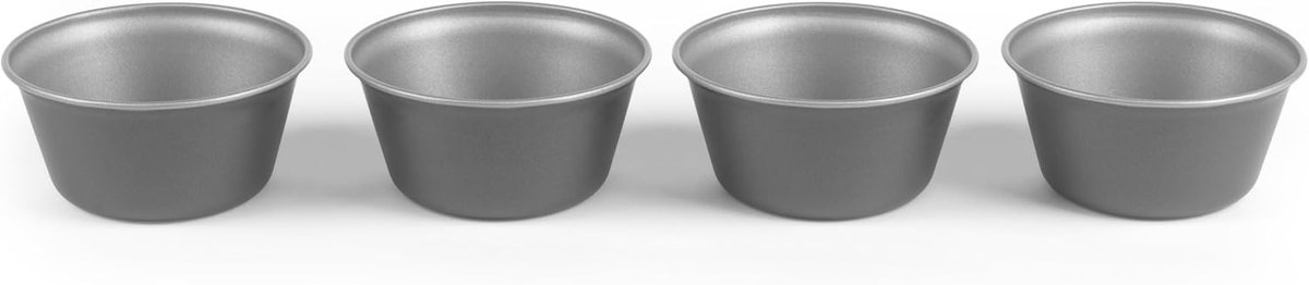 Ronde Vormenset - Bakvormen - Thuis Bakken - Antiaanbaklaag Koolstofstaal - 4 Delig 9cm - Grijs