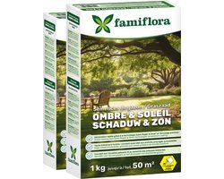 Famiflora graszaad 2kg tot 100m² (2 x 1KG) - Schaduw & zon - ideaal voor een schaduwgazon - Goed voor een gazon tot 50 m² - Hoge schaduwtolerantie - Voor een vol & egaal gazon