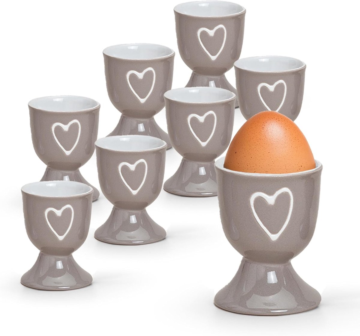 Eierdopjes Set - Harten Onderzetters - Ontbijt Tafel Aankleden - Set van 8 stuks - Taupe