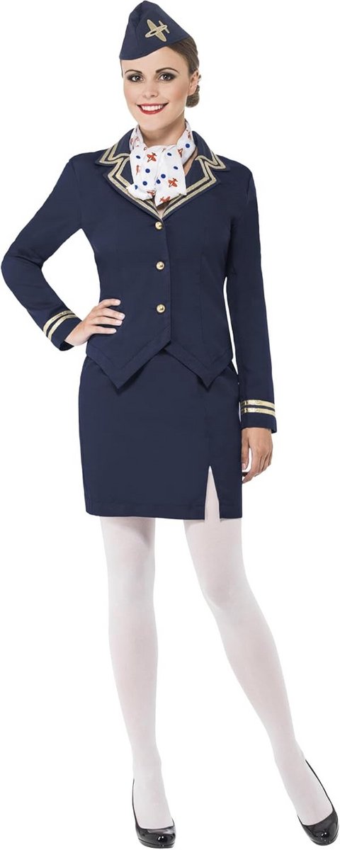 Stewardess Kostuum Dames - Compleet Blauw Themafeest Outfit Maat M