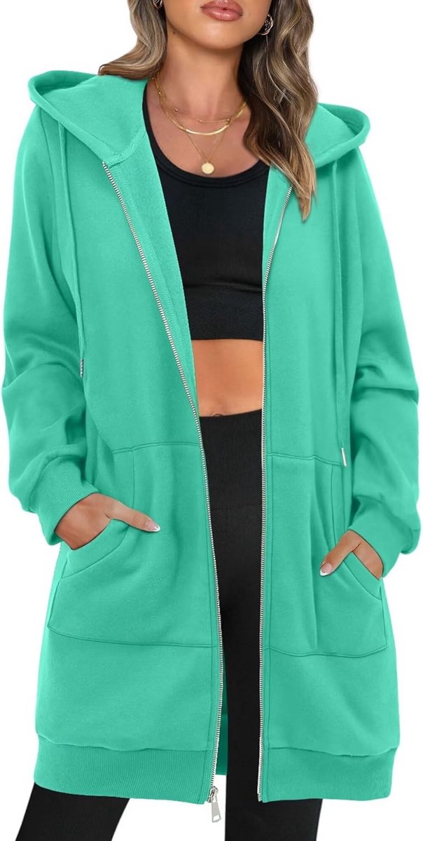Oversized Dames Hoodie met Rits en Zakken Casual Herfst en Winter