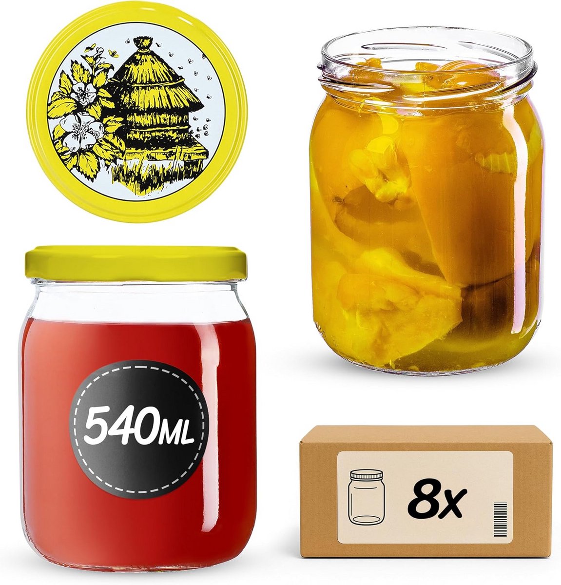 Grote Set Glazen Potten met Schroefdeksel 540 ml voor Inmaken en Bewaren