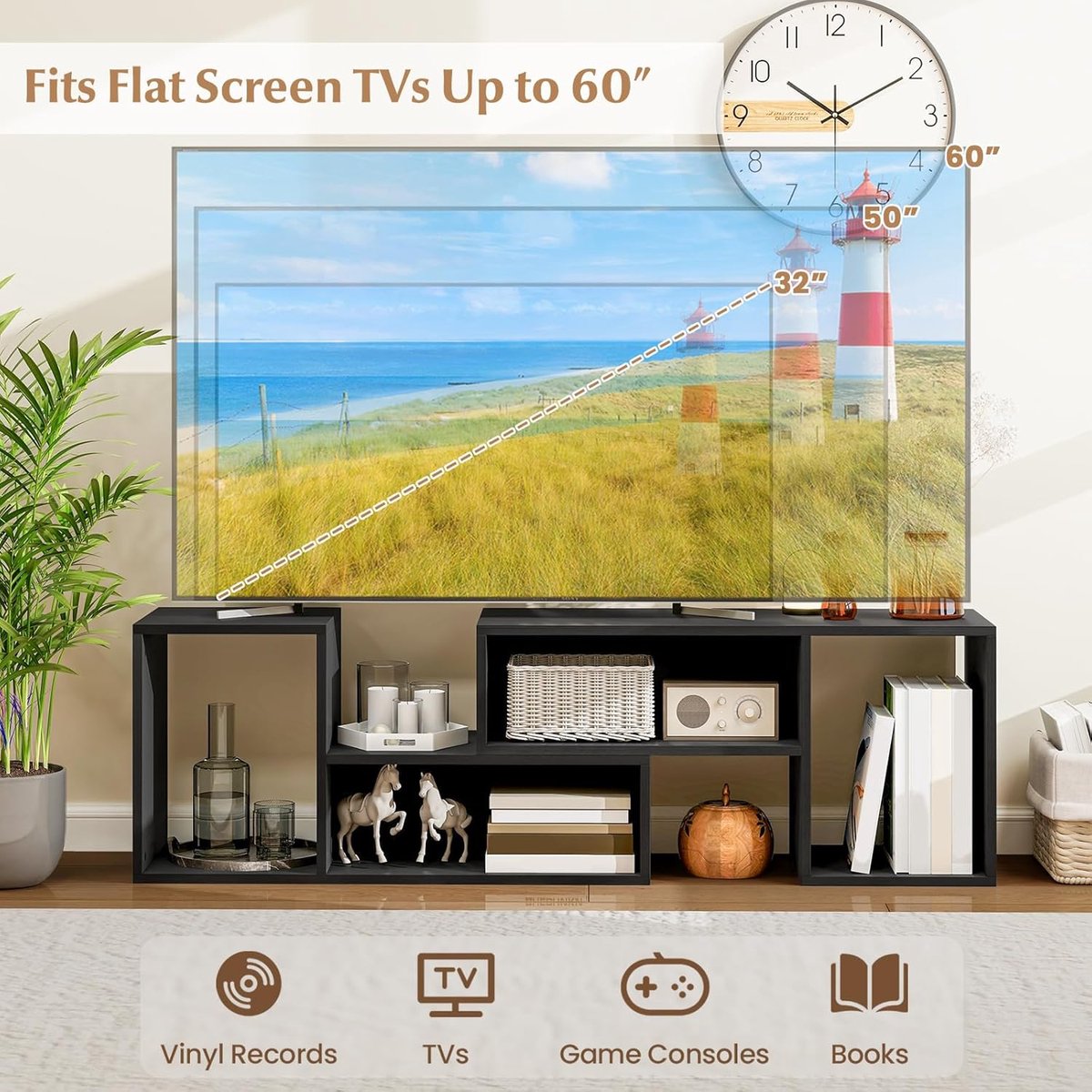 TV-meubel – Urbanhome FlexiView Pure 180 – Modulair TV-kast & Boekenkast – Geschikt voor TV’s tot 65 inch – Multifunctioneel Lowboard – Modern Wit