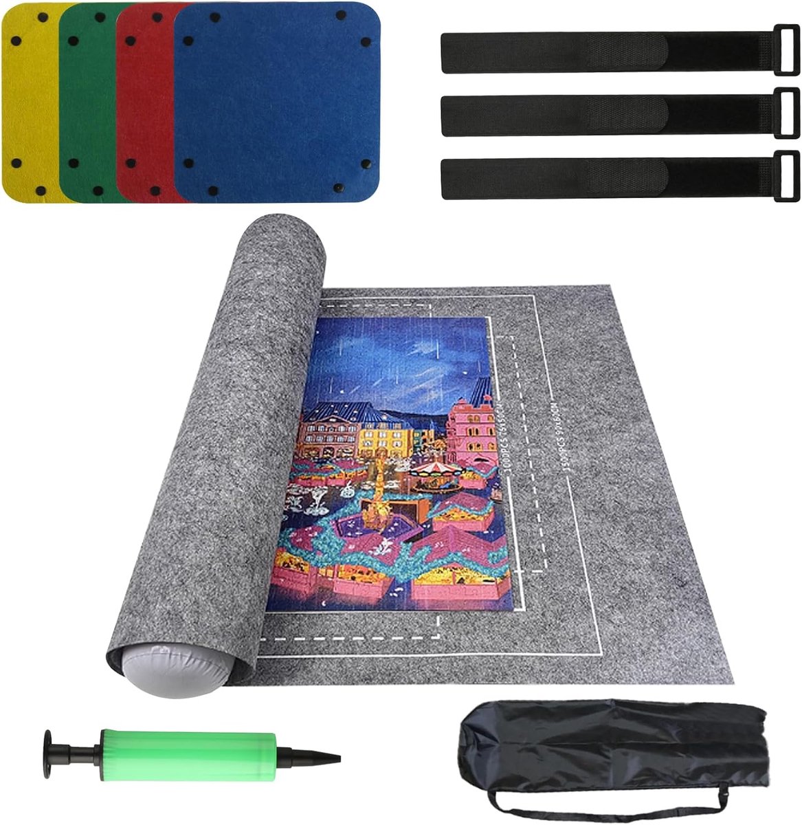 Imperatoris - Puzzelmat Oprolbaar - Puzzelrol voor 1000 tot 1500 Stukjes - Vilt Ondergrond - Inclusief Opblaasbare Rol en Bevestigingsbanden - 1 Stuk - Grijs - 116 x 66 cm
