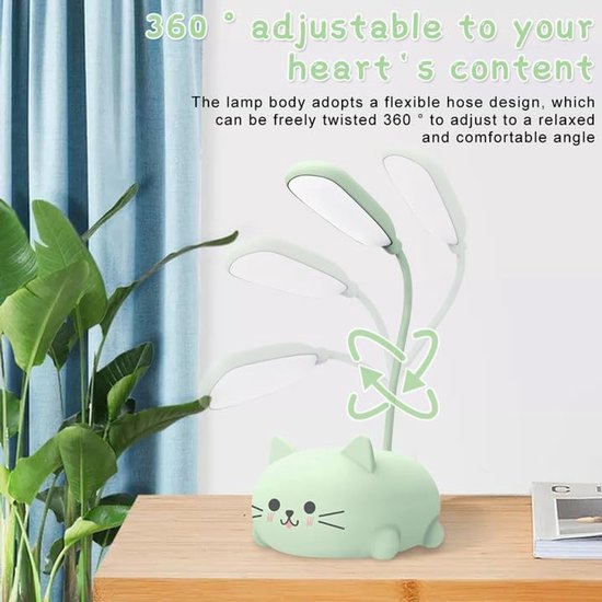 Bureaulamp - Bureaulamp led - Nachtlampje volwassenen - Nachtlampje kind - bureaulamp - leeslamp - studielamp - tafellamp - nachtlampje - opvouwbare lamp - USB oplaadbaar - 400 mAh - 1 stand - ABS - 0,6 W - 9 x 7 x 18 cm - kat vorm - blauw — afbeelding 3