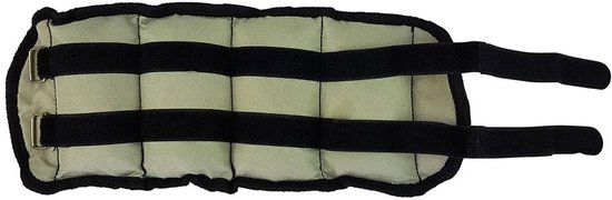 Eén grijs enkel- of polsgewicht met zwarte banden en gespen.