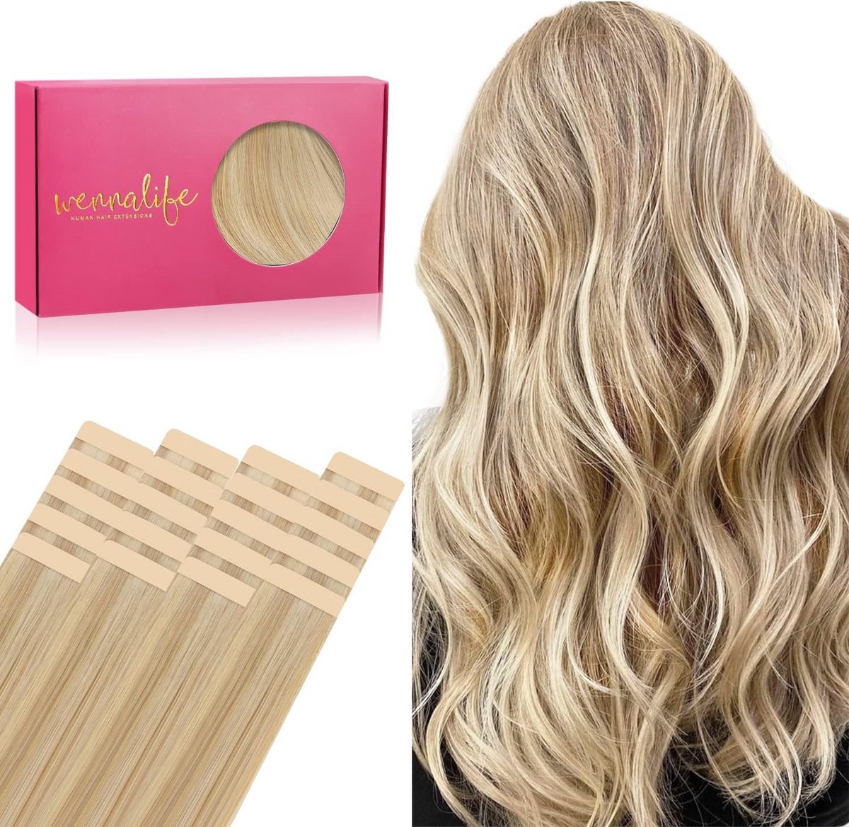 Echt Haar Tape Extensions Lichtblond 20 Stuks 50g 40cm Remy Zijdezacht Steil