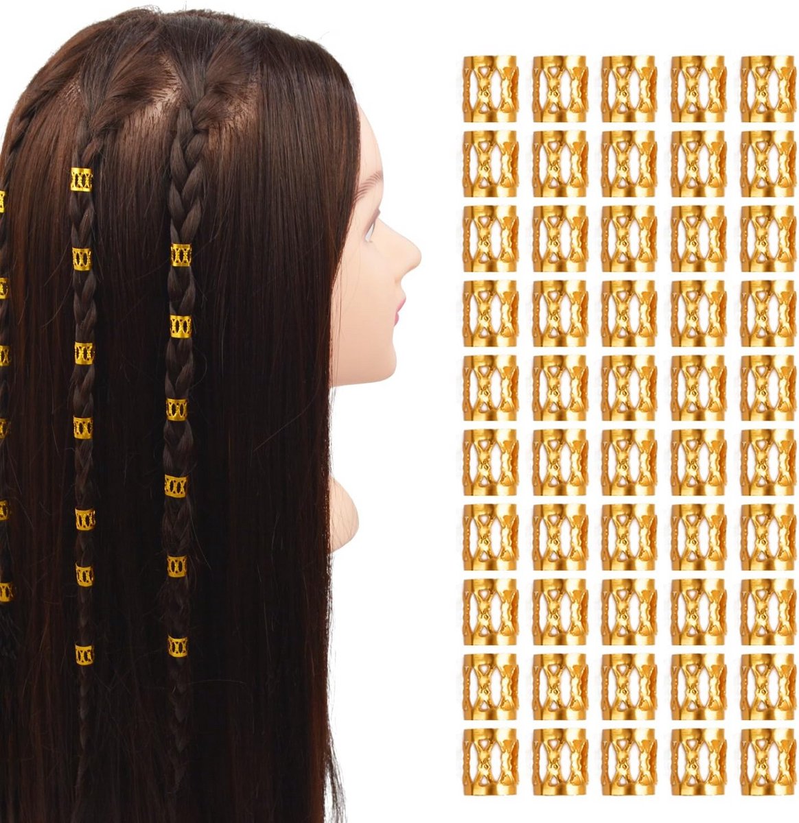 50x Haarvlechten Metalen Cuffs voor Dreadlocks en Kapsels (Goudkleurig)