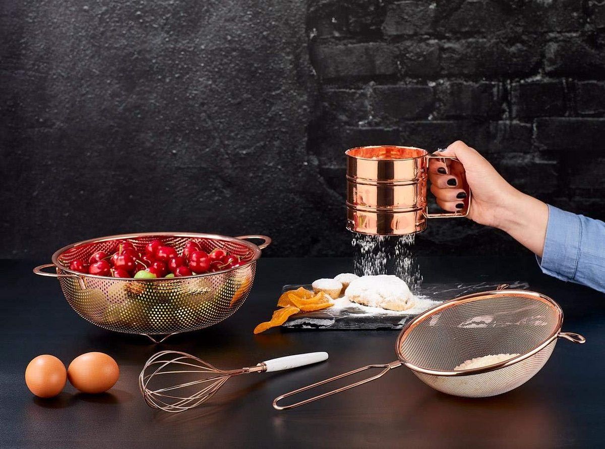3-delige Zeefset Keuken: Meelzeef, Afdruipzeef en Keukenhulpen